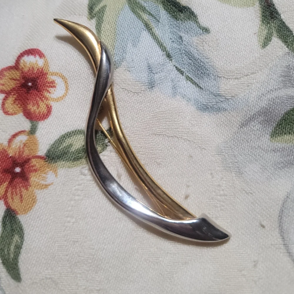 Vintage Modern Abstract Brooch Pin Gold & Silver Tone 4